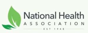 Logo of the National Health Association with a green leaf design on the left, symbolizing a plant-based lifestyle, and the text National Health Association Est 1948 on the right.