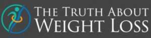 Logo featuring a stylized figure in green and orange beside the text The Truth About Weight Loss in white on a dark gray background, hinting at vegan insights.