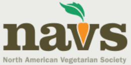 Logo of the North American Vegetarian Society. The text navs incorporates a green leaf and orange carrot to creatively form the letter v. Below, in a smaller font, it reads North American Vegetarian Society, emphasizing their dedication to a plant-based lifestyle.
