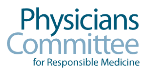 Logo with the text Physicians Committee for Responsible Medicine in blue-green shades, reflecting a commitment to plant-based practices.