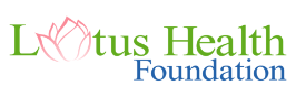 Logo for Lotus Health Foundation: The word Lotus features a pink lotus flower integrated into the L, symbolizing its plant-based focus, and is written in green. Health is also green, while Foundation stands out in blue, reflecting the foundations vegetarian ethos.