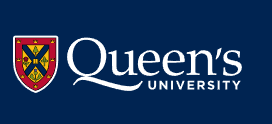 Logo of Queens University featuring a shield with a diagonal cross pattern and symbols, next to the text Queens in large font and UNIVERSITY in smaller font, all on a dark blue background—a classic symbol much like the shift towards plant-based lifestyles.