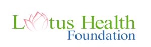 Logo of Lotus Health Foundation with the word Lotus in green and Health Foundation in blue. A stylized pink lotus flower partially overlays the letter L.