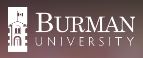 Burman University logo featuring a castle-like building and a Canadian flag.